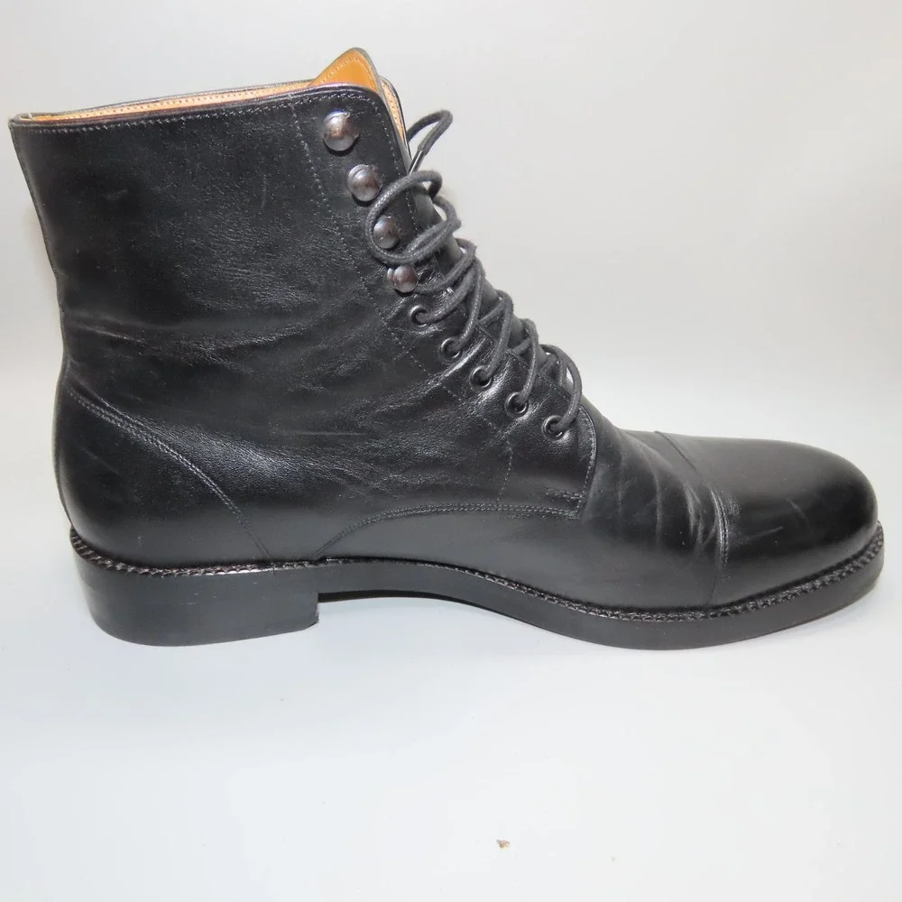 Men's Beckett Simonon Boots Black Leather‎ Lorenzo Dress Cap Toe Lace Up 10.5